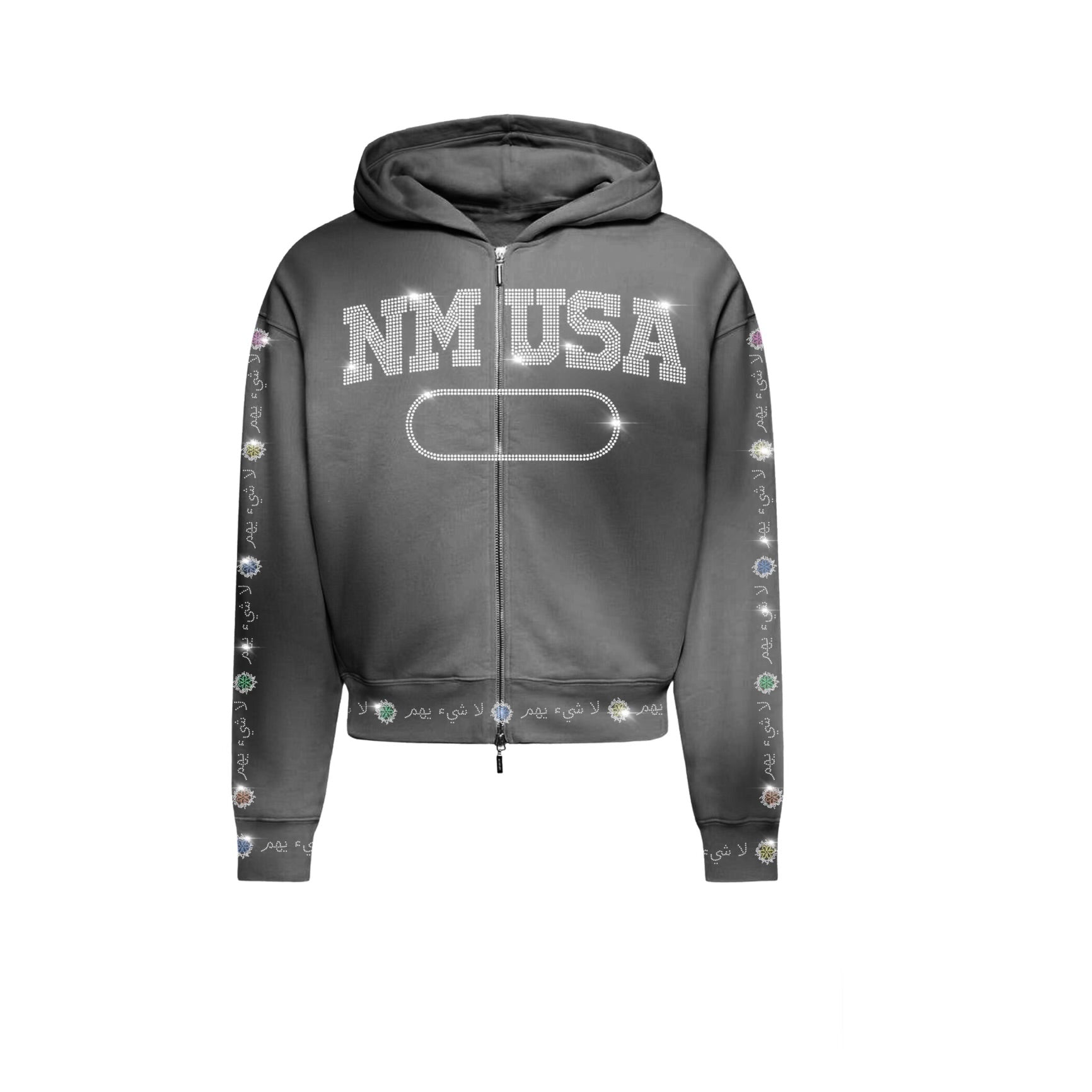 N*M V2 “Rhinestone” Grey Zip Up Jacket